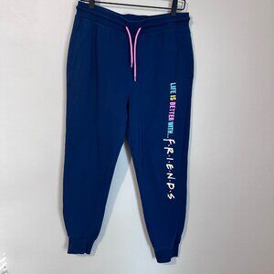 Life Is Better With Friends Navy Blue Joggers Large Drawstring Waist Elastic Cuf